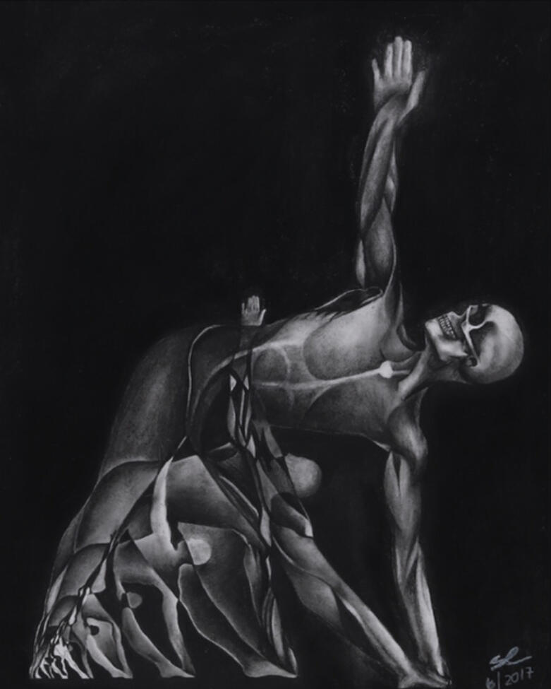 Reproduction on canvas. Exploring the concept of self-similarity, a property of fractal mathematics, through the lens of yoga asana Triangle pose. 8"x10" & 16"x20"